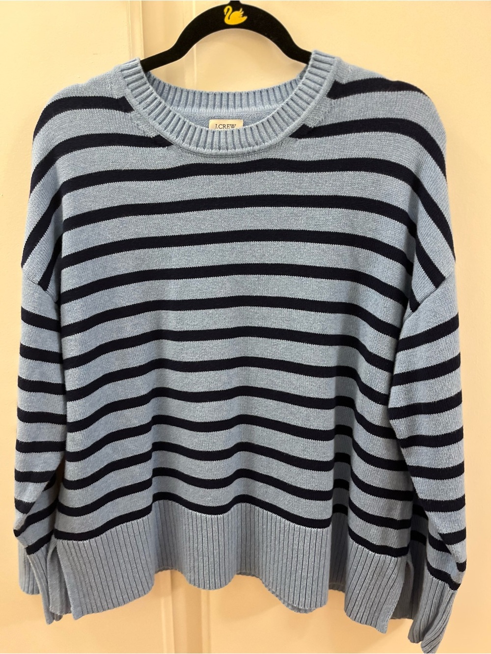 J. Crew Light Blue and Navy Striped Crewneck Sweater - Size XL